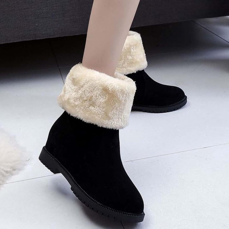 woobles Fullwei Winter Boot for Women,Women Comfy Round Toe Platform Warm Mid-Calf Boot Ladies Cute Snow Boot Furry Slip On Boot Causal Walking Shoe (Black, 7.5) - Image 2